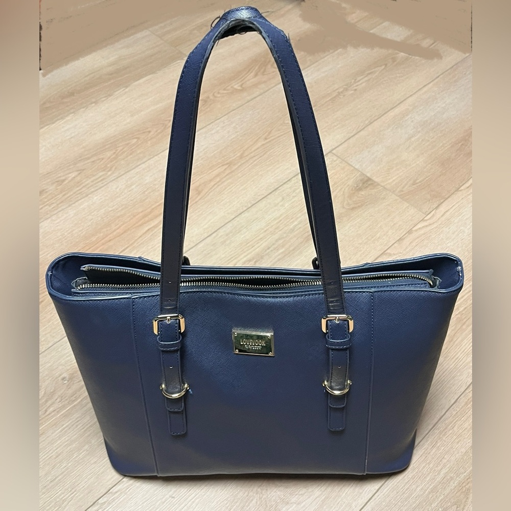 Blue Leather Finish Tote Bag